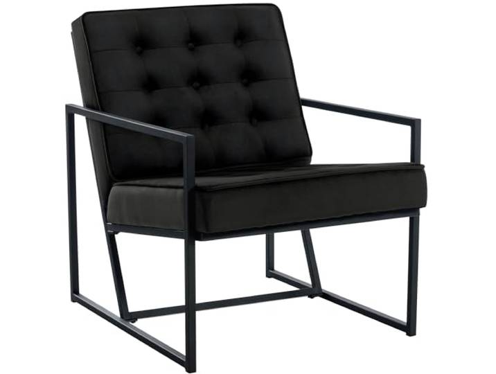 CLP Lounger Avon Samt - Lesesessel Mit Gestepptem Samtbezug Und Stabilem Metallgestell Farbe schwarz