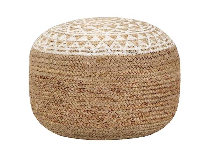 Makastle Sitzpuff aus Jute, Weiß mit gedrucktem Muster, 45 x 30 cm, Rund Handgefertigter Sitzpuff Weiß 45x30 Cm Jute Mit EPS-Perlen-Füllung, Boho-Mandala-Muster, Rund