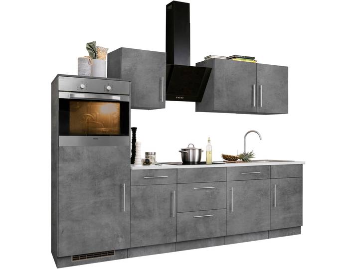 Küchenzeile, Holzwerkstoff, Grau & Betonfarben, 280×60 cm, Komplettküche, Cali
