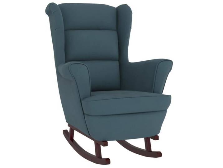 Fauteuil à bascule - DILWE - Bleu Velours - Bois d'hévéa massif - Confort optimal - Design contemporain