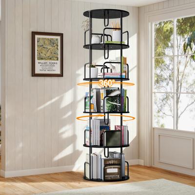 PARISLOFT Rotating Bookshelf Tower 5 Tier, 360° Spinning Bookcase Display Rack - 17.7'' X 17.7'' X 62.2''