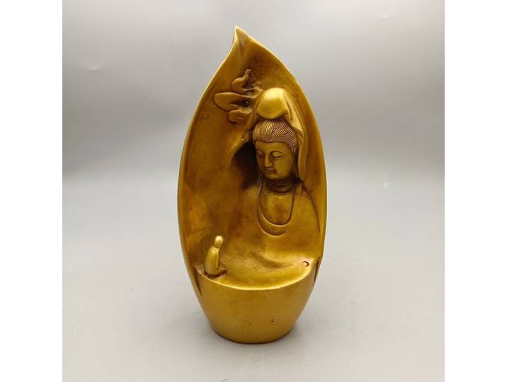 Brûleur d'encens inversé en cuivre représentant un enfant vénant Guanyin, ornement décoratif pour la maison, porte-encens zen, décoration intérieure