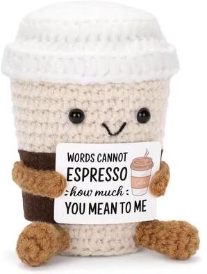Inspired Finds Funny Crochet Coffee Doll Handmade Emotional Support Cup With Card, Cute Desktop Ornament & Cozy Gift potato