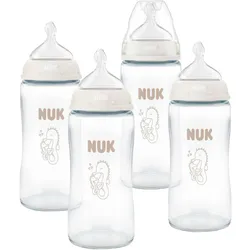 NUK 4er-Set Babyflaschen First Choice aus Glas, 240ml, weiss