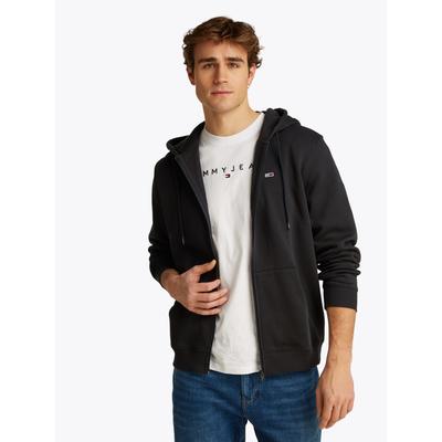 Kapuzensweatjacke TOMMY JEANS "TJM REGULAR S FLAG ZIP FLEECE THRU", Herren, Gr. M, schwarz, Sweatware, Obermaterial: 80% Baumwolle, 20% Polyester, regular fit, breiter Bund, Sweatjacken, mit bestickten Markenlogo auf Brusthöhe