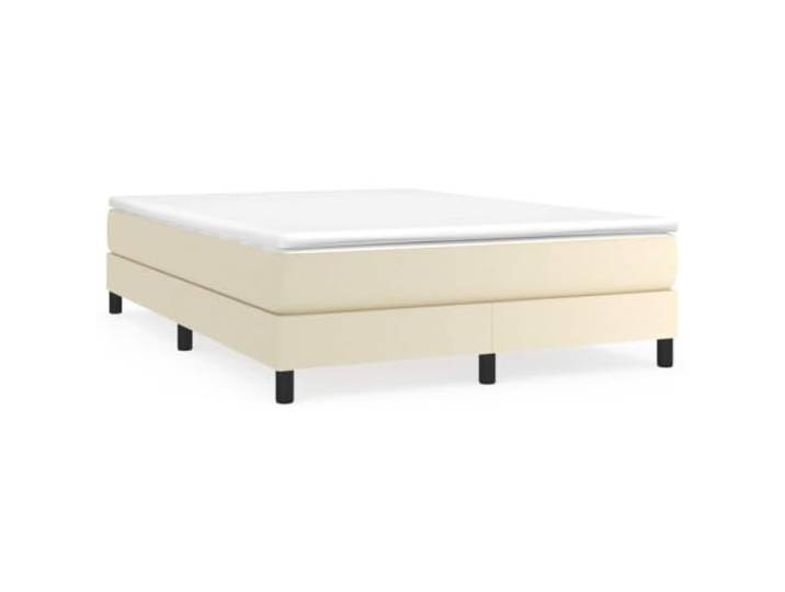 PUGYNBK Boxspringbett, Kunstleder, cremefarben, 140 x 190 cm, mit Matratze Taschenfedern, mittlere Festigkeit, Holzlatten, weicher Bezug, einfache Reinigung