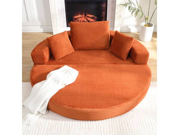 Canapé Compressé Simple Pliable en Velours Côtelé Orange - Canapé-lit Rond Design Modulaire avec Rembourrage épais en Mousse HR