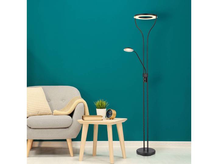 Globo Deckenfluter Ebro, dimmbar, schwarz, für Wohn- / Esszimmer, Metall, Modern, Stehlampe