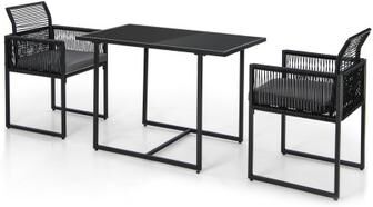 Costway 3 Pieces Outdoor Dining Set with Folding Backrest and Seat Cushions-Gray