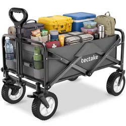 tectake® Bollerwagen, faltbar, abnehmbarer Stoffeinsatz mit 2 Netztaschen, inklusive Tragetasche, Belastbarkeit 80 kg