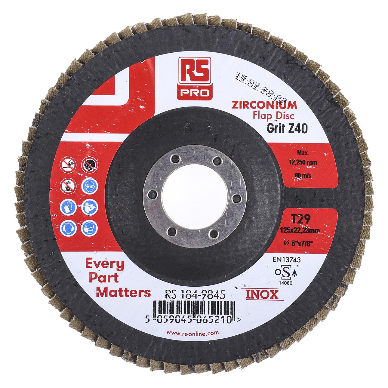 RS PRO Zirkoniumdioxid Lamellenscheibe Ø 125mm, Korngrösse P40 (P40) (1849845)