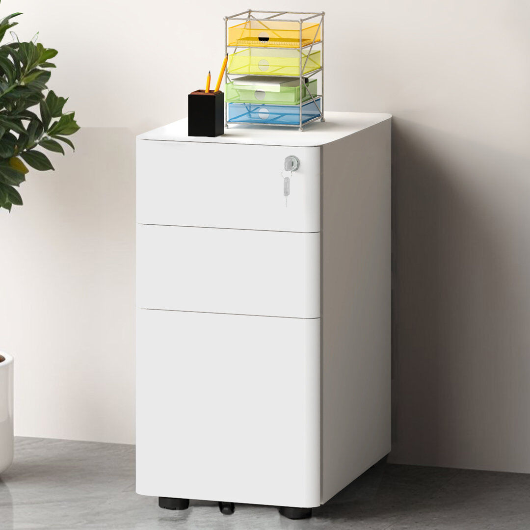 Blue Elephant 3 Drawer Filing Cabinet White 61cm H X 30cm W X 45cm D