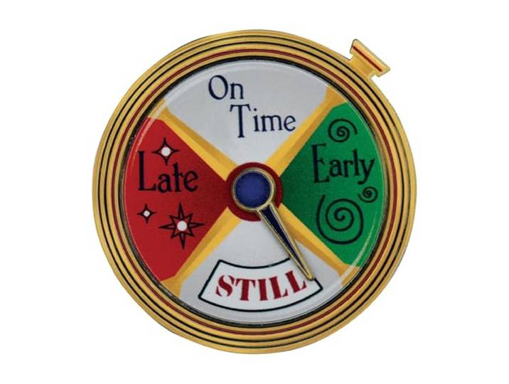 De Polar Express Conductor's Stopwatch Spinning Pin Badge, 50mm diameter, Metaal Metaal Emaille