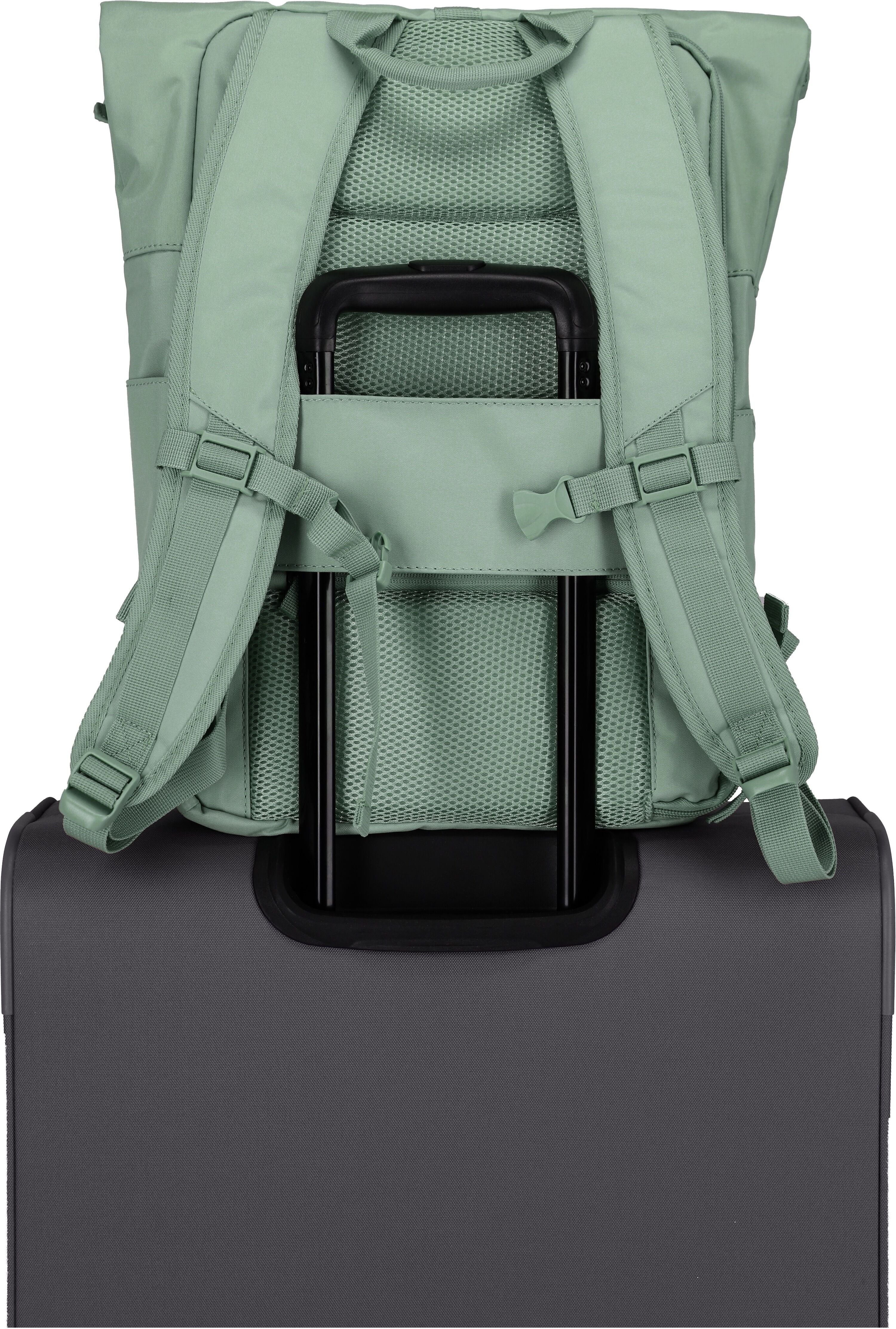 Freizeitrucksack TRAVELITE "BASICS Rollup Rucksack", Damen, Gr. B/H/T: 37cm x 60cm x 16cm, grün (hellgrün), Polyester, unifarben, Rucksäcke Freizeitrucksack, mit variablem Rollup-Verschluss hellgrün B/H/T: 37cm x 60cm x 16cm