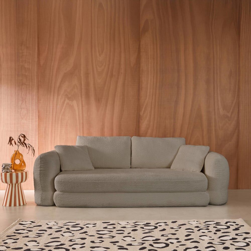 sweeek Canapé compressé convertible 3 places bouclette texturée taupe Taupe 243x83x112cm