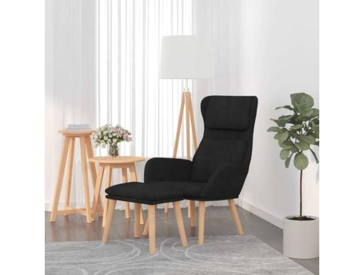 Relaxsessel mit Hocker Schwarz Samt Metallrahmen,weicher Samtstoff,Armlehnen,frei platzierbarer Hocker,Montageanleitung inklusive