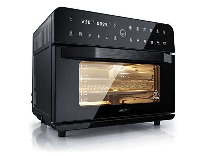 Arendo - Minibackofen 25l - Heißluftfritteuse 25 Liter Edelstahl - Multifunktionsofen - mini Backofen Airfreyer XXL - Aerofryer - 1800 Watt - Inkl. Backblech, Dörrblech, Ofenrost, Frittierkorb