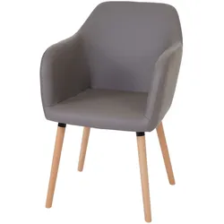 Décoshop26 - Küchen-/Esszimmerstuhl im Retro-Design aus taupegrauem Kunstleder mit hellen Holzbeinen 04_0002362