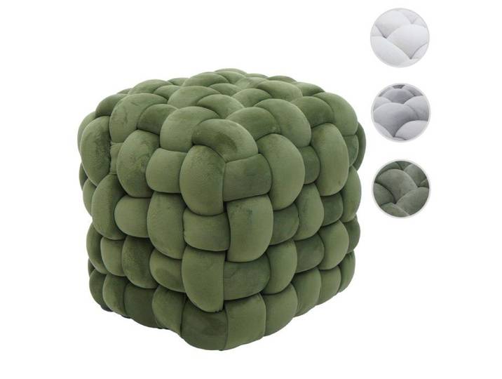 MCW Pouf MCW-Q48 pouf ottoman rembourré à nœuds velours (220 g/m²) 39 cm ~ vert