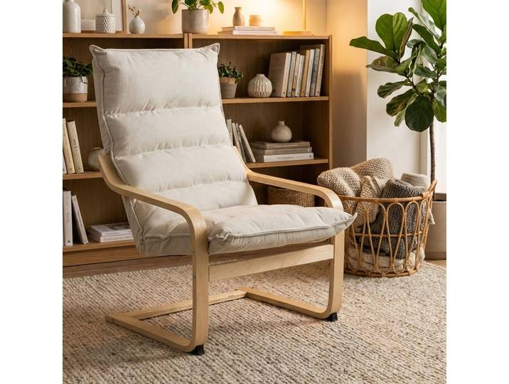 HOMCOM Fauteuil Moderne Salon Crème avec Accoudoirs et Coussins