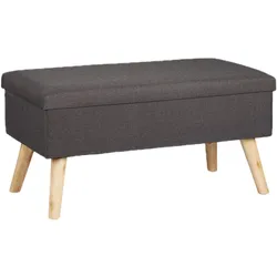 Relaxdays Sitzbank mit Stauraum, gepolsterte Truhenbank, modern, Holzbeine, Stoffbezug, HBT: 39 x 77 x 39 cm, dunkelgrau