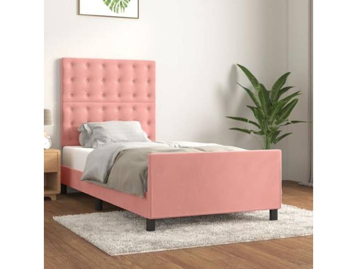 Samtbezug Höhenverstellbar Bettgestell mit Kopfteil Rosa 100x200 cm Bettgestell mit Kopfteil Rosa 100x200 cm Samt Bettrahmen mit verstellbarem Kopfbrett und Fußteil, gepolstertes Polsterbett