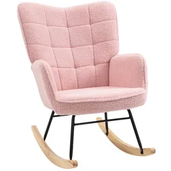 OKWISH Schaukelstuhl Schwingsessel Relaxsessel 98x71x101 cm mit Armlehnen Tufting und weicher Berbervlies Optik Polyester Bezug Rosa