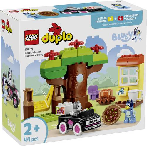 10469 LEGO DUPLO Bluey Pizza-Schwestern mit Muffin und Bluey Bauspielzeug mit Spielzeugauto, Baum, Schaukel und 2 Figuren