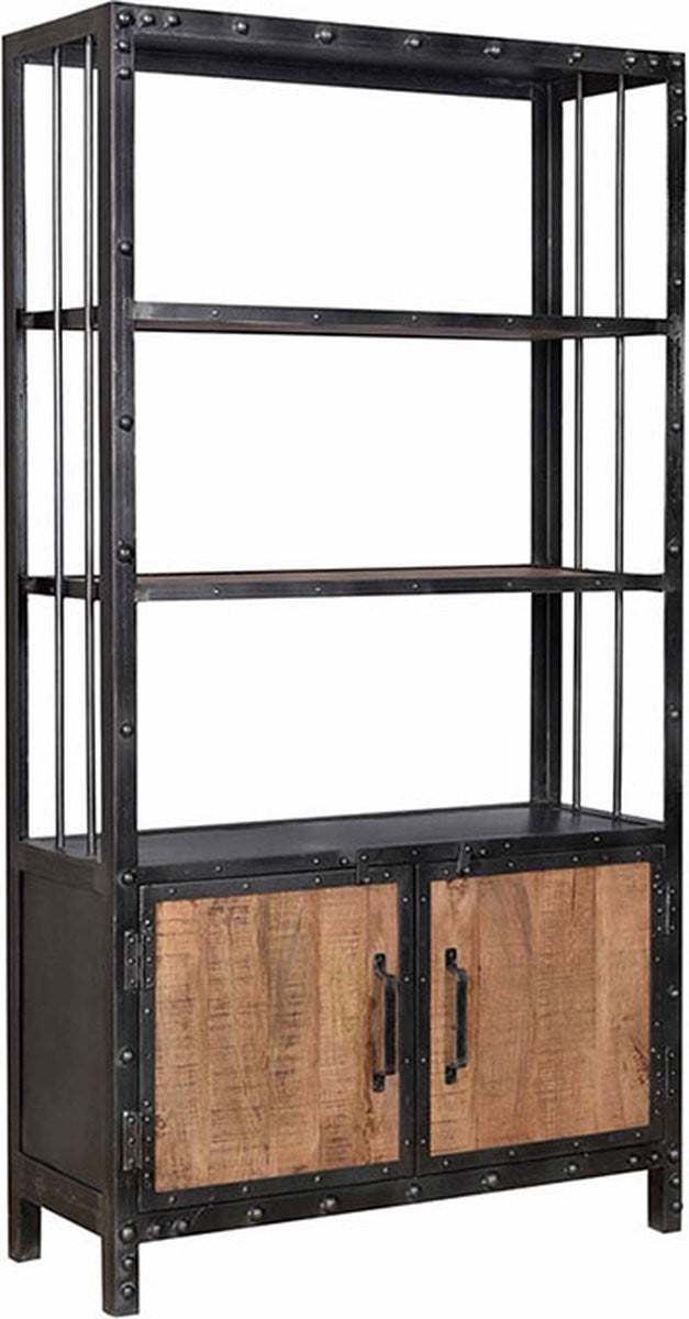 Bolt Edge Wandkast Deluxe - Mangohout en Metaal - Vintage stijl