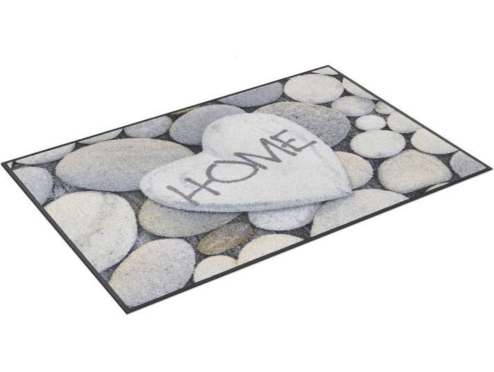 Fussmatte Pebble Stones Gr. 15, grau, B:50cm H:7mm L:75cm, Kunstfaser, WASH+DRY BY KLEEN-TEX, Teppiche, Fussmatte, Schmutzfangmatte, Motiv Kieselsteine, mit Spruch, rutschhemmend