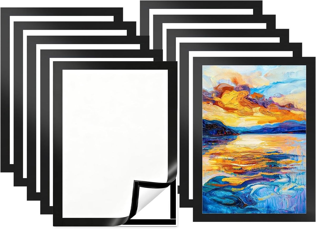 10 stuks Magnetische Fotolijsten A4 - Zelfklevend Informatiekader voor Posters, Notities en Foto's - Zwart