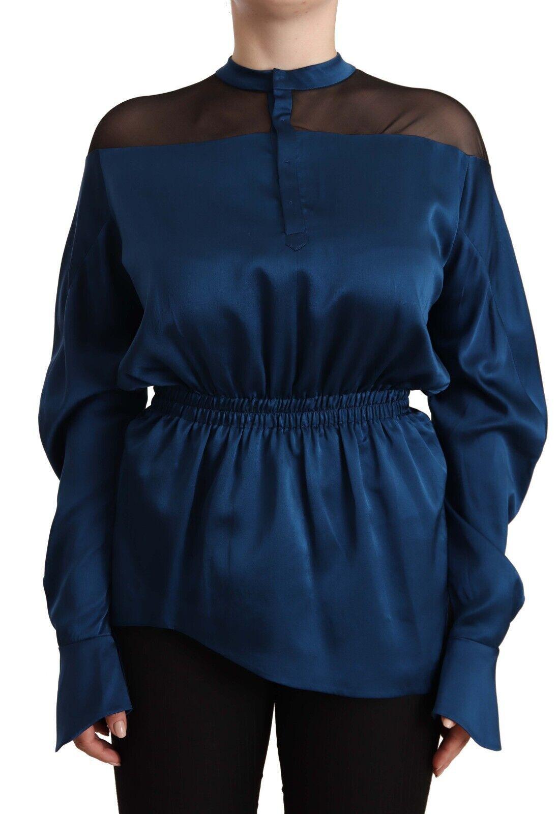 Masha Ma Zijden Satijnen Blouse Hoge Hals Lange Mouwen