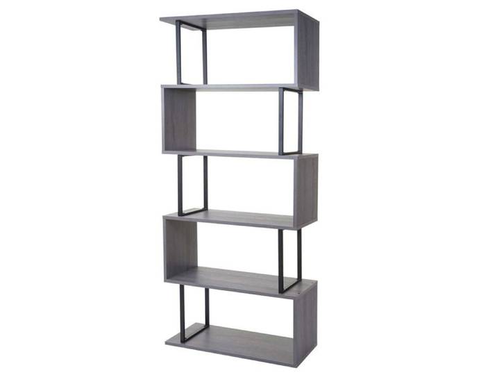 Bibliotheque etagere de salon 183x80cm 5 niveaux gris metal noir 04_0001279