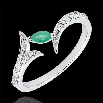 Edenly Ring MysteriÃ¶ser Wald - Kleines Modell - WeiÃŸgold und Marquise Smaragd