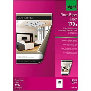 Sigel Fotopapier LP 142, für Farblaser, A4, 170 g/m², beidseitig bedruckbar, hochglänzend, 100 Blatt