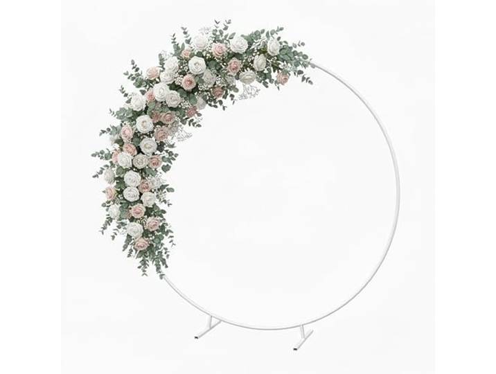 Relaxdays Arc de ballons\, rond\, métal\, mariage\, anniversaire\, fiançailles\, Ø 195 cm\, fleurs\, ballons\, arceau\, blanc