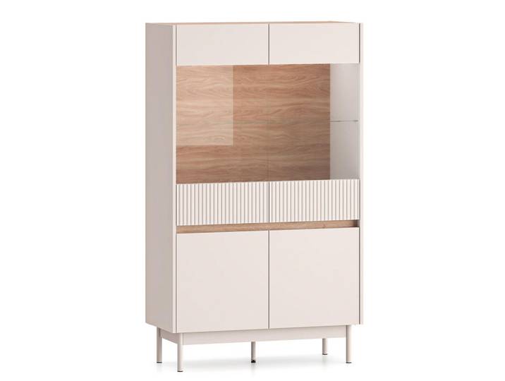 Feldmann-Wohnen Vitrine Dunea 92 / 40 / 156cm Cashmere / Eiche Cremona Torro mit Beleuchtung, Creme, Hellbraun, 92x40x156 cm, Esszimmer, Vitrinen, Vitrinenschränke