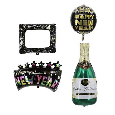 WellHome - Neujahrsballon-Set – 40 cm Rahmen, 55 cm Banner, 83 cm Champagner und 35 cm Kugel