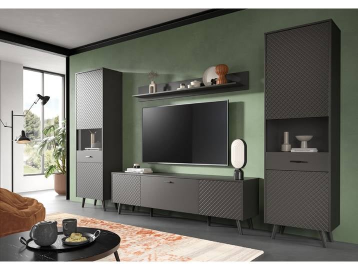 Wohnwand Wohnkombination Linea , 4-teilig , grau