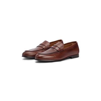 Loafer TOMMY HILFIGER "FLEXIBLE SLIM LEATHER LOAFER", Herren, Gr. 43, Leder, braun, Nappaleder, unifarben, used, Schuhe Loafer, Blockabsatz, Slipper, Businessschuh mit Zierriegel