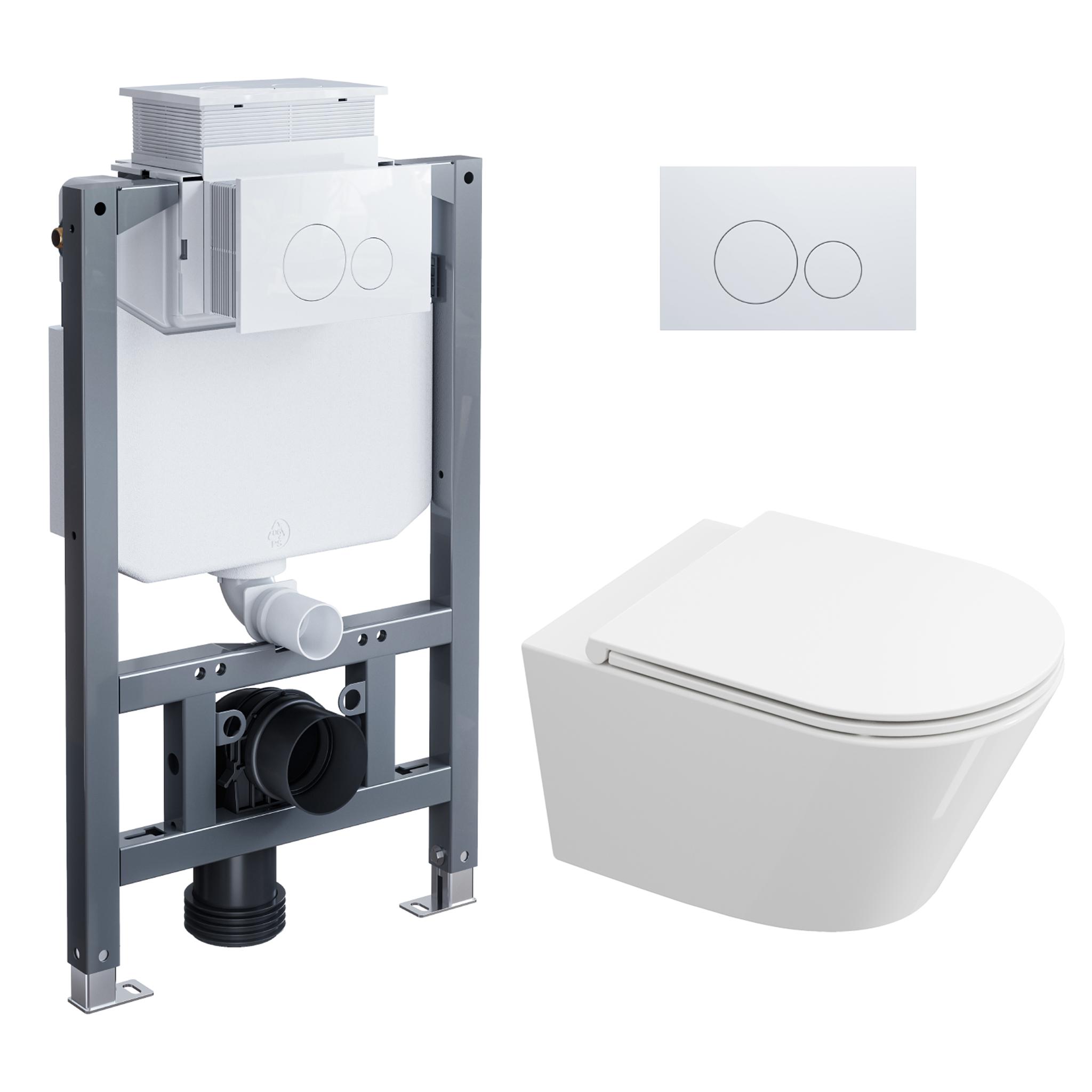 HOROW Komplett WC Toilette Set - 82cm Vorwandelement Unterputzspülkasten + Wand WC + weiß round Drückplatte