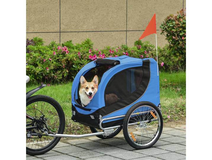 HOMCOM Remorque Vélo Chien 8 Réflecteurs Bleu Noir