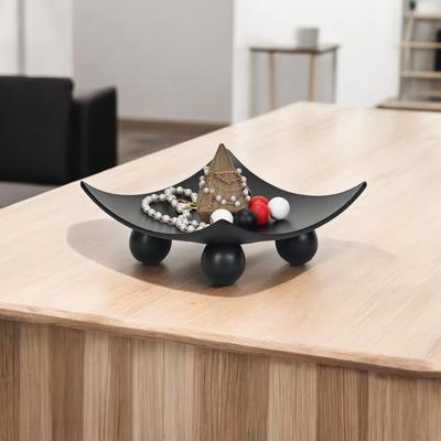Cheungs Clyne Curved Black Wood Trays on Wood Orbs