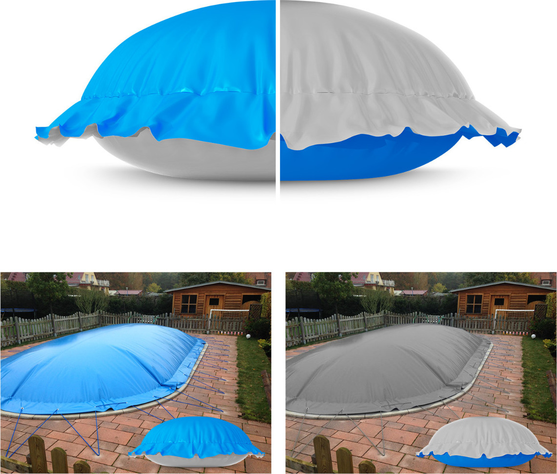 Aufblasbare Pool Abdeckplane "AirCover" 2in1 ovalform 3,50 x 7,00m blau/grau (I493)