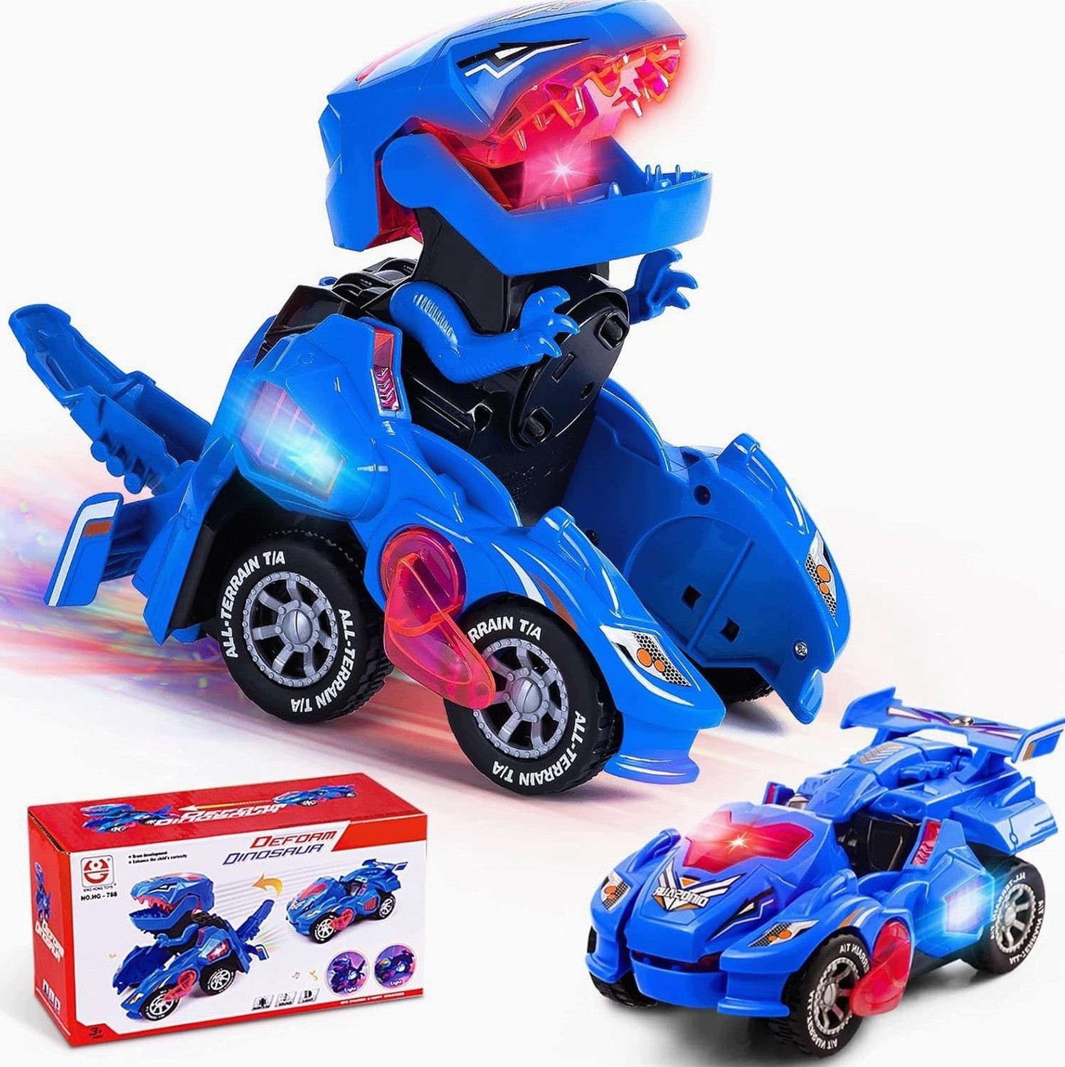 Transformeerbare Dinosaurus Auto met Licht en Geluid - Blauw