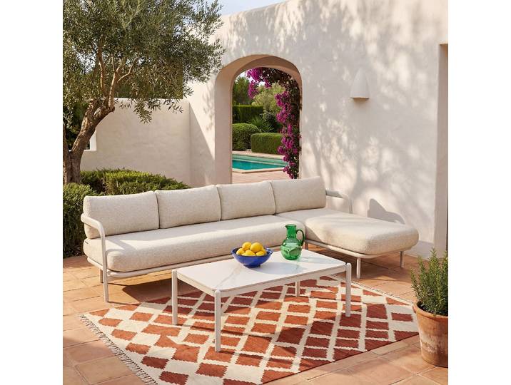 HABITAT - Table basse de jardin rectangulaire en aluminium et céramique - Blanc cassé - Nazare