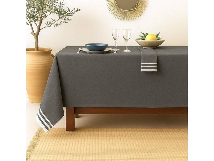 Nappe + 4 serviettes coton 150x250 noir
