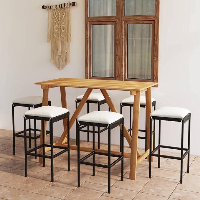 Garten Bar Set Sitzgruppe Rattan Bar Tresen Theke Tisch Barset Garten Tisch Outdoor Gartenmöbel Set mit Kissen Schwarz