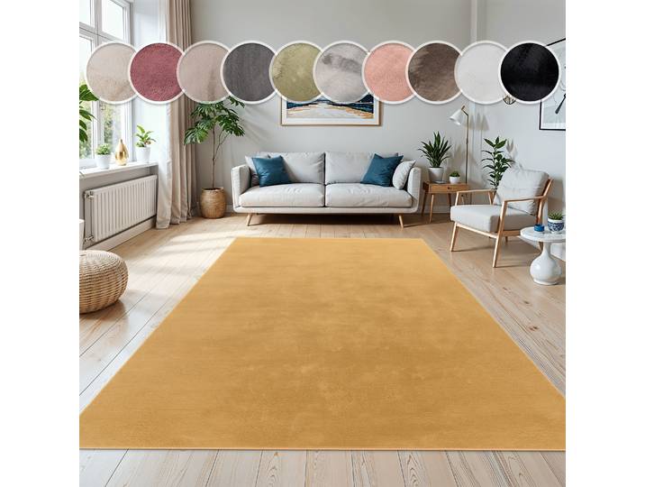 Fellteppich PACO HOME Kunstfell Soft 380 , gelb, B:120cm H:14mm L:170cm, Polyester, Teppiche, Fellteppich, Langflor, Kuschelteppich - besonders weich, Uni-Farben