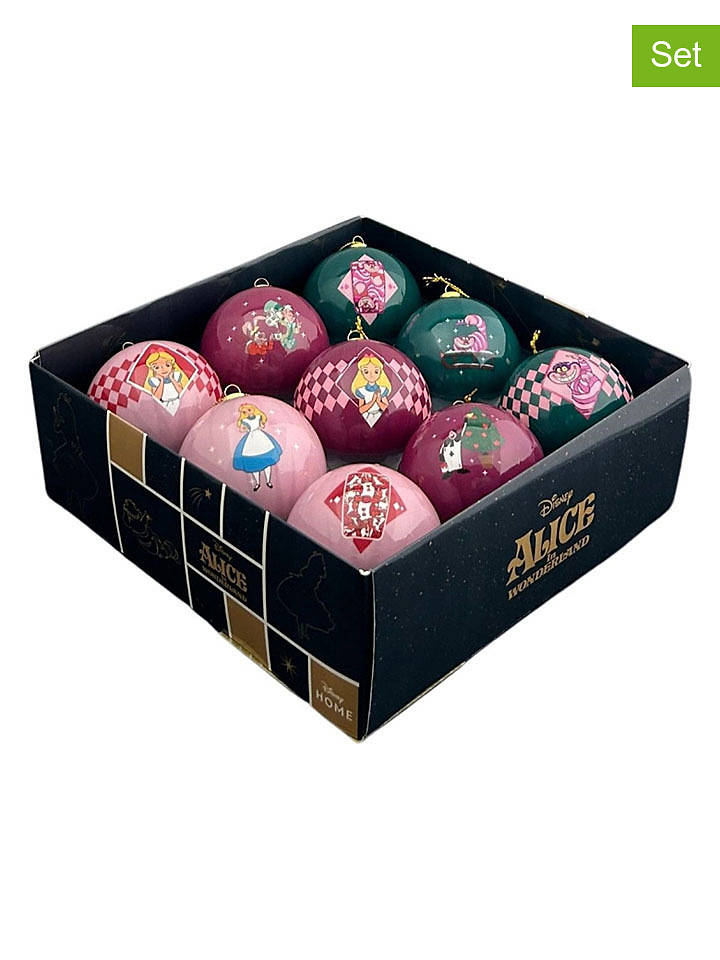 Christmas Inspirations 9er-Set: Christbaumkugeln "Alice In Wonderland" in Rosa/ Lila/ Grün - Ø 7,5 cm - onesize